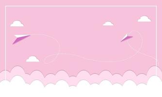 papier mignon coupé fond de ciel rose avec des avions en papier pour bannière. illustration vectorielle vecteur