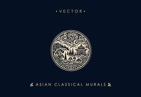 asiatique classique Montagne et pagode vecteur illustration