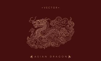 d'or asiatique dragon silhouette contre foncé Contexte vecteur