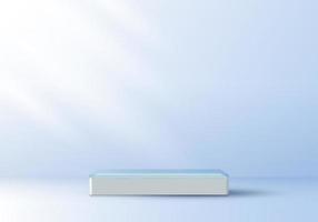Podium de piédestal blanc d'affichage élégant réaliste 3d sur la transparence supérieure sur fond de salle de studio de couleur bleu doux vecteur