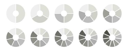 cercle division sur égal les pièces. roue divisé diagrammes avec deux, trois, quatre, cinq, six, Sept, huit, neuf, dix, Onze segments. infographie monochrome ensemble. encadrement Facile des blancs. vecteur modèle.