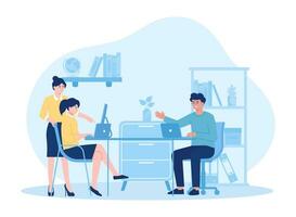 Hommes et femmes dans le Bureau travail sur ordinateurs portables Bureau travail concept plat illustration vecteur