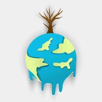 concept de changement climatique, illustration de la terre fondue dans un style de coupe d'art en papier vecteur