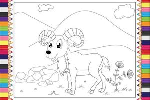dessin animé animal urial à colorier pour les enfants vecteur