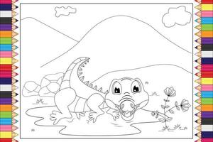 dessin animé animal crocodile à colorier pour les enfants vecteur