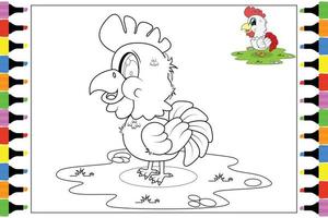 dessin animé animal coq à colorier pour les enfants vecteur