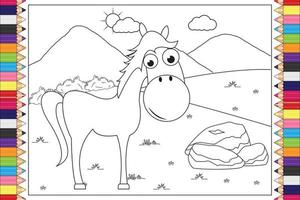 dessin animé animal cheval à colorier pour les enfants vecteur