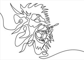 Lion tête ligne continue ligne dessin vecteur