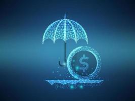 protection de l'argent avec parapluie technologie futuriste faible polygone vecteur