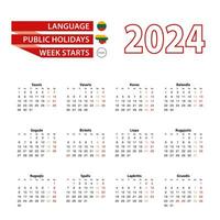 calendrier 2024 dans lituanien Langue avec Publique vacances le pays de Lituanie dans année 2024. vecteur