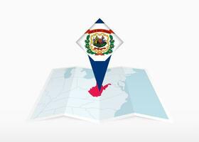 Ouest Virginie est représenté sur une plié papier carte et épinglé emplacement marqueur avec drapeau de Ouest Virginie. vecteur