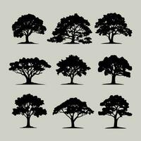 ancien des arbres et forêt silhouettes ensemble, plat icône conception vecteur sur blanc Contexte