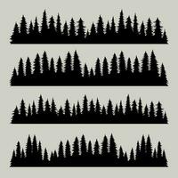 ancien des arbres et forêt silhouettes ensemble, noir pin les bois conception sur blanc Contexte vecteur