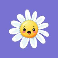 dessin animé content camomille, Marguerite fleur sourire emoji vecteur