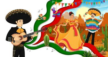 mexicain Voyage papier Couper bannière, mariachi musicien vecteur