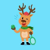 dessin animé personnage Noël renne en jouant tennis vecteur