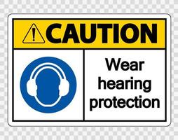 attention porter une protection auditive sur fond transparent vecteur