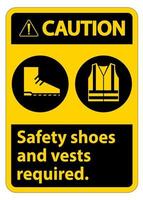 avertissement signe chaussures de sécurité et gilet requis avec symboles ppe sur fond blanc, illustration vectorielle vecteur