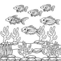 aqua poisson en dessous de océan coloration page pour enfant vecteur