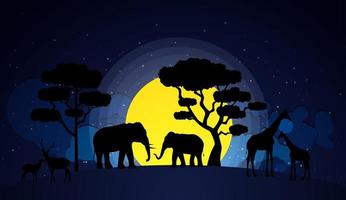 ombre animale isolé afrique forêt coucher de soleil, safari vecteur