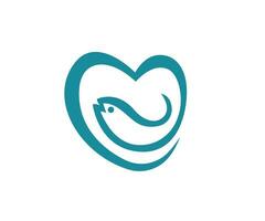 poisson logo conception modèle combiné avec une l'amour forme. vecteur
