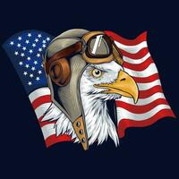illustration de un Aigle tête portant une rétro pilote casque avec un américain drapeau Contexte vecteur