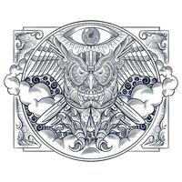 hibou illustration avec main tiré ligne ornements et symboles, blanc Contexte vecteur