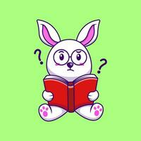 mignonne lapin en train de lire livre dessin animé vecteur illustration. plat dessin animé concept.
