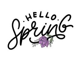bonjour fleurs de printemps texte fond cadre lettrage slogan vecteur