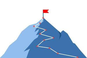 Montagne escalade route à culminer. concept illustration de carrière, Haut but, croissance plan, périple à succès. points et étapes de itinéraire. alpinisme et des sports. vecteur illustration.