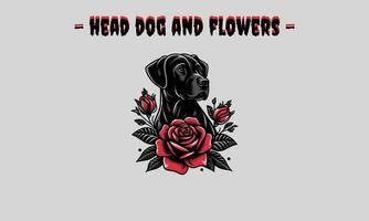 tête noir chien et Rose vecteur conception