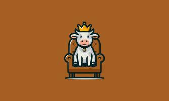 blanc vache merde sur Roi chaise vecteur mascotte conception