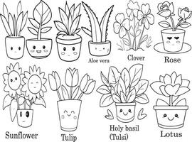 les plantes et fleur coloration page pour des gamins vecteur