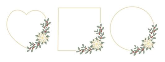 ensemble Noël cadres avec blanc poinsettia fleur et rouge baies.design pour Nouveau année et Noël cartes, scrapbooking, autocollants, planificateur, invitations vecteur