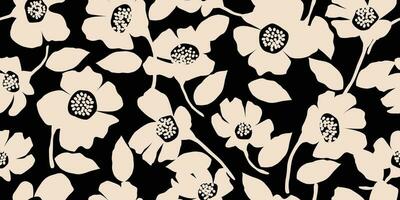 fleur sans couture Contexte. minimaliste abstrait floral modèle. moderne impression dans noir et blanc Contexte. idéal pour textile conception, fond d'écran, couvertures, cartes, invitations et affiches. vecteur