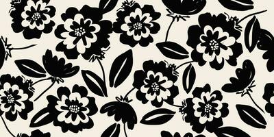 fleur sans couture Contexte. minimaliste abstrait floral modèle. moderne impression dans noir et blanc Contexte. idéal pour textile conception, fond d'écran, couvertures, cartes, invitations et affiches. vecteur