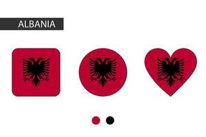 Albanie 3 formes carré, cercle, cœur avec ville drapeau. isolé sur blanc Contexte. vecteur