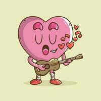 mignonne dessin animé vecteur illustration de rose cœur personnage chanter et en jouant guitare. mignonne l'amour symboles mascotte illustration