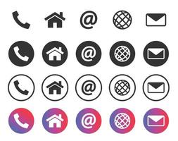 icônes de contact, ensemble de symboles d'information. icônes d'appel, de domicile, d'adresse, de courrier et de communication. illustration vectorielle