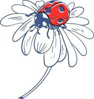 vecteur risographe effet style rouge coccinelle sur Marguerite fleur illustration noir lineart isolé sur blanc Contexte