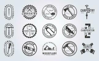 gros paquet de bois ouvrier outils logo vecteur illustration conception, ancien style logo conception