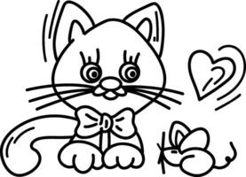 chat et souris. vecteur illustration pour coloration page.