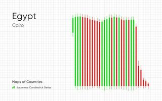 Egypte carte est montré dans une graphique avec bars et lignes. Caire. banque de listes de plans. Japonais chandelier graphique séries vecteur