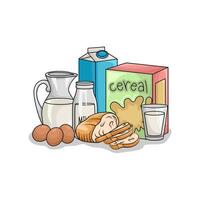 céréale boîte, pain, Lait avec Oeuf illustration vecteur
