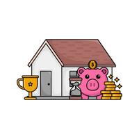 porcin banque, argent pièce de monnaie, Sablier, trophée avec Accueil illustration vecteur