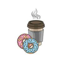 sucré Donut avec tasse café boisson illustration vecteur