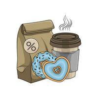 emballage, Donut avec tasse café boisson illustration vecteur