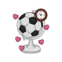 globe football balle, l'horloge temps avec l'amour illustration vecteur