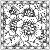 esquisser le motif de fleurs carrées dans le style mehndi pour la page du livre de coloriage vecteur