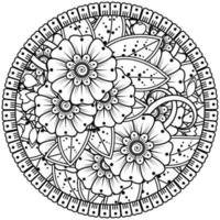 motif circulaire en forme de mandala avec fleur pour henné, mehndi, tatouage, décoration. vecteur